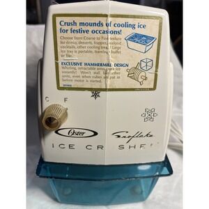 VINTAGE SNOWFLAKE‎ OSTER ICE CRUSHER W TRAY TURQUOISE KITCHEN APPLIANCE 1978